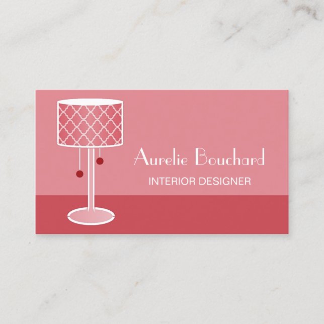 Chic Pink Retro Quatrefoil Lamp Interior Designer Business Card (Front)