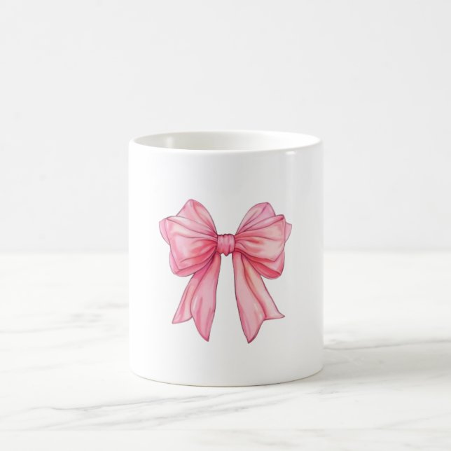 Chic Pink Ribbon Bow Aesthetic Coffee Mug (Center)