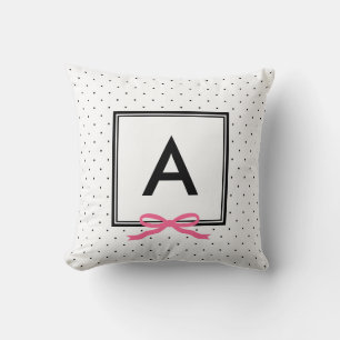 Chic Pink Ribbon Polka Dot Pattern Monogram Cushion
