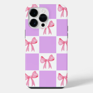 Chic Pink Ribbon Watercolor Checkered iPhone 13 Ca iPhone 14 Pro Max Case