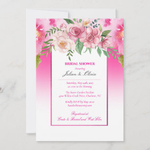 Chic Pink Rose Floral Bridal Shower Invitation