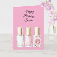 Chic Pink Rose Floral Nail Polish Birthday
