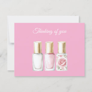 Chic Pink Rose Floral Nail Polish Thinking of you Postcard