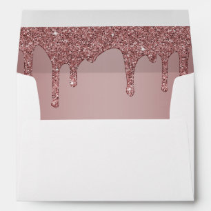 Chic Pink Rose Gold Sparkle Glitter Drips Envelope