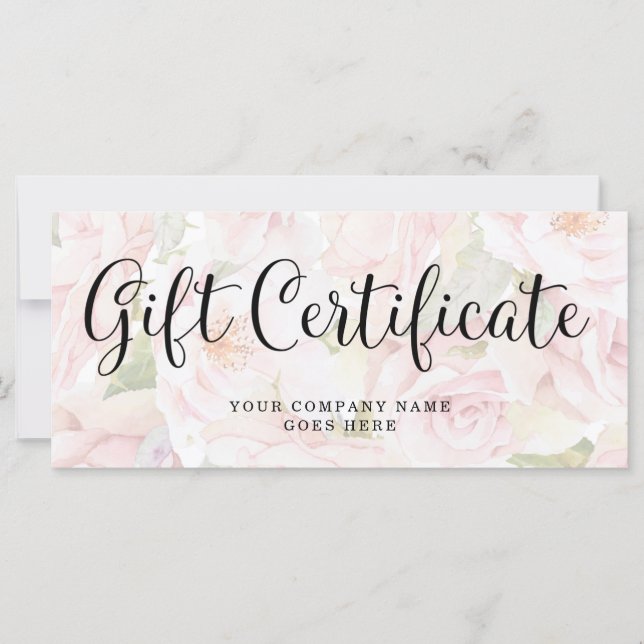 Chic Pink Roses and Trendy Script Gift Certificate (Front)