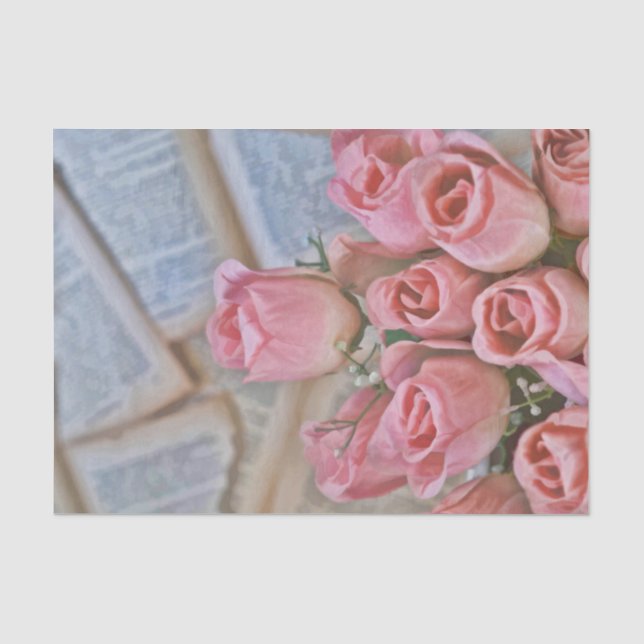 Chic Pink Roses Country Rustic Vintage Tissue Paper (Front)