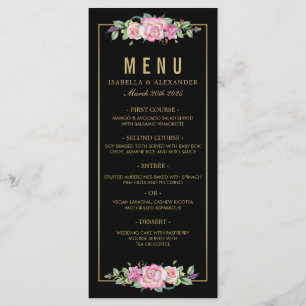 Chic Pink Roses & Gold Black Stripes Wedding Menu