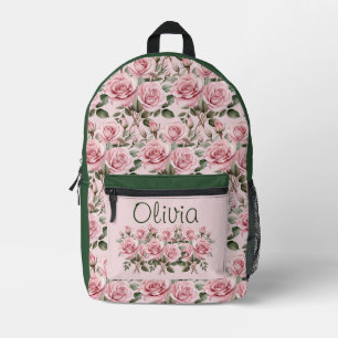 Chic Pink Roses Printed Backpack