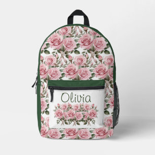Chic Pink Roses Printed Backpack