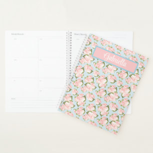 Chic Pink Roses - Sky Blue and White Polka Dots Planner
