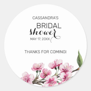 Chic Pink Sakura Floral Bridal Shower Thank You Classic Round Sticker