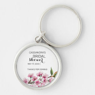 Chic Pink Sakura Floral Bridal Shower Thank You Key Ring