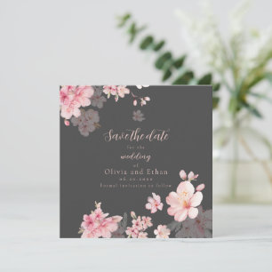 Chic Pink Sakura Flowers on Save the Date Invitation