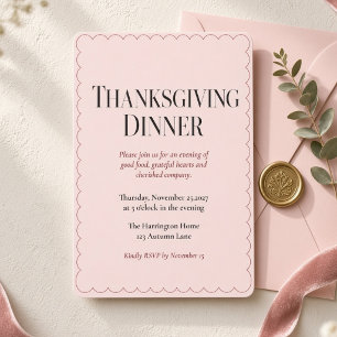 Chic Pink Scallop Border Thanksgiving Dinner Invitation