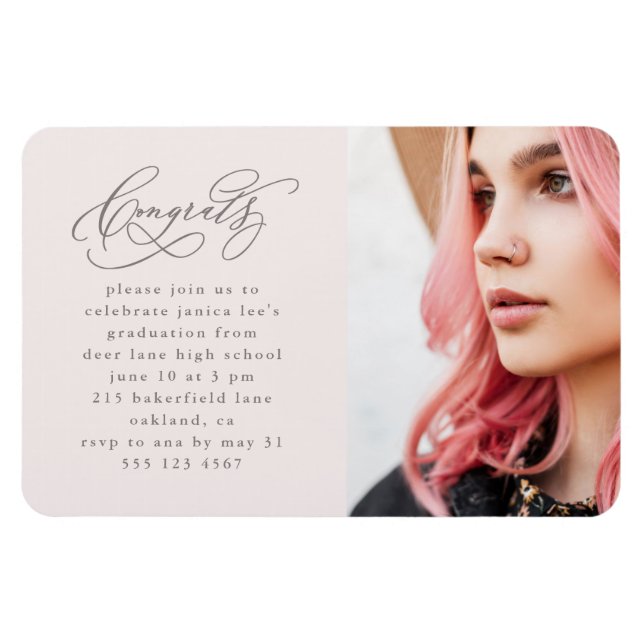 Chic Pink Script One Photo Graduation Party Magnet (Horizontal)