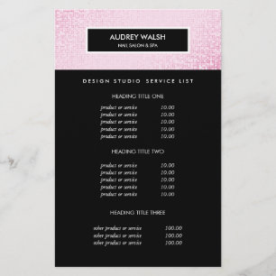 Chic Pink Sequin  Black Salon Pricing & bServices Flyer