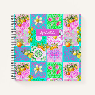 Chic Pink Sicilian Citrus Floral Tile Art Notebook