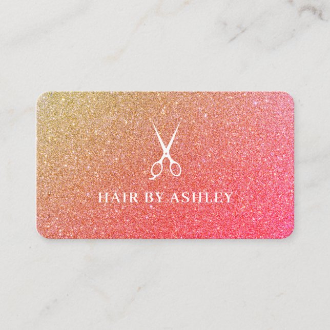 Chic Pink Sparkle Hair Beauty Salon Loyalty Business Card (Front)