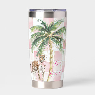 Chic Pink Squares Gold Palm Tree Leopard Insulated Tumbler