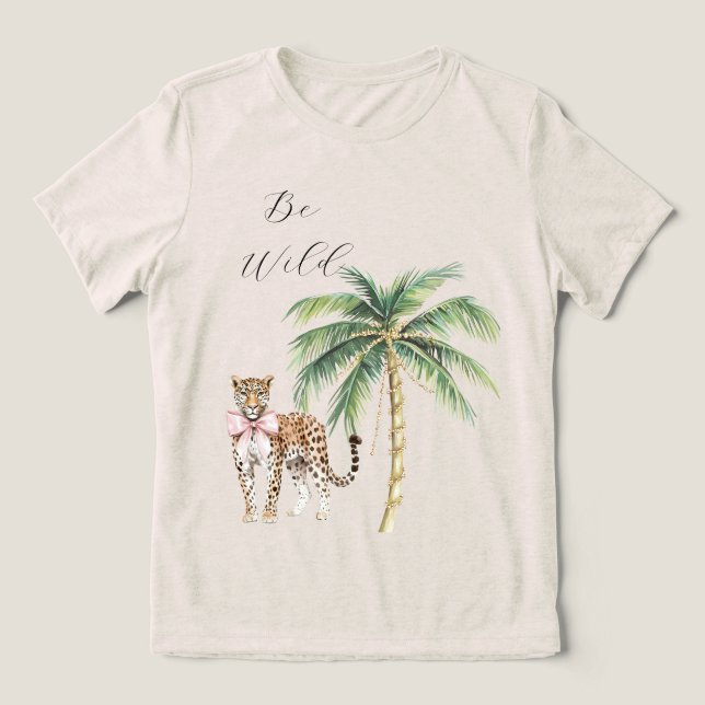Chic Pink Squares Gold Palm Tree Leopard Tri-Blend Shirt (Design Front)