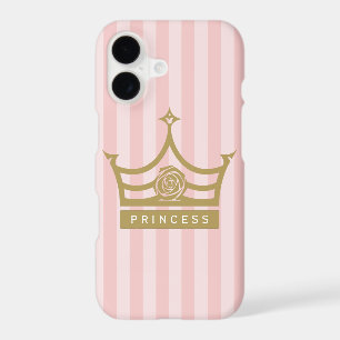 Chic Pink Stripes and Gold Rose Princess Crown