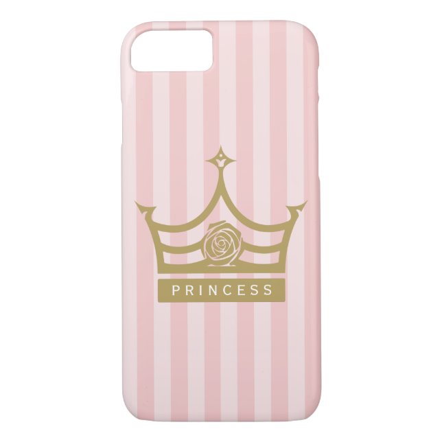 Chic Pink Stripes and Gold Rose Princess Crown Case-Mate iPhone Case (Back)