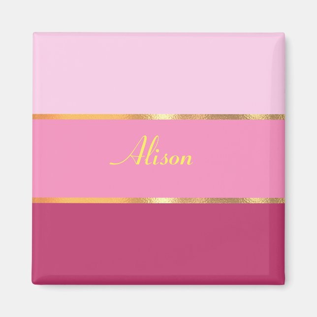 chic pink stripes gold Name  Magnet (Front)