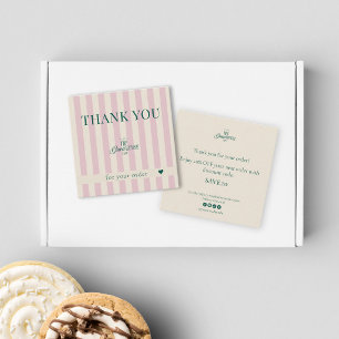 Chic Pink Stripes Green Bakery Business Thank You  Square Business Card