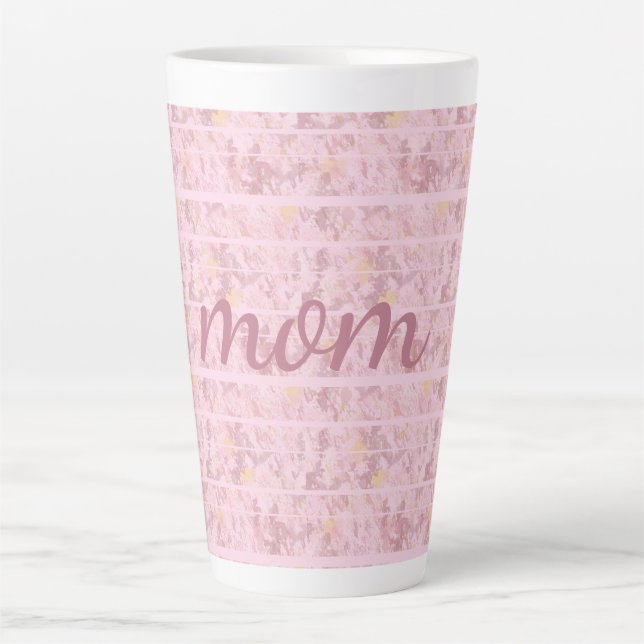 Chic Pink Stripes Monogrammed Latte Mug (Front)