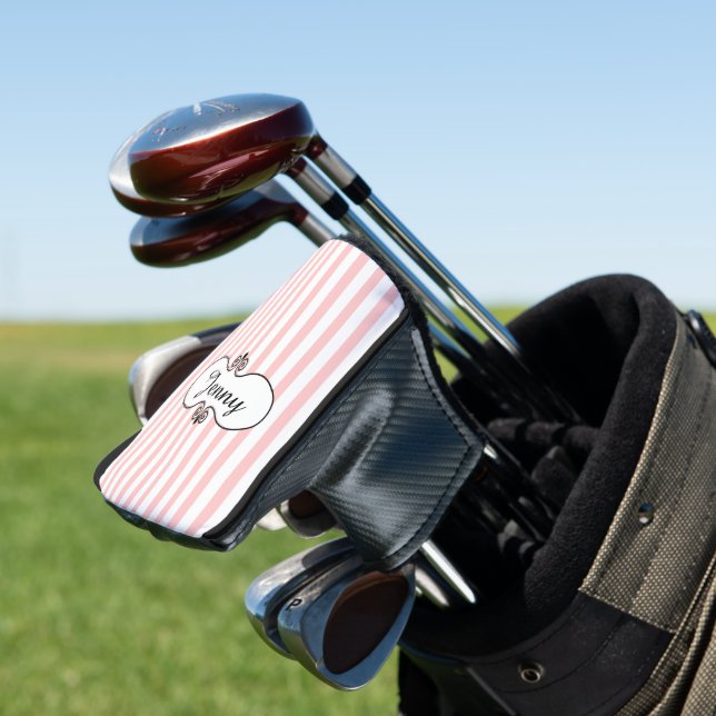 Chic Pink Stripes Personalised  Golf Head Cover (In Situ)