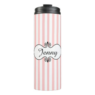 Chic Pink Stripes Personalised Thermal Tumbler