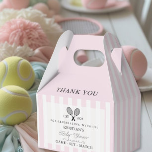 Chic Pink Stripes Tennis Baby Shower Thank You  Favour Box
