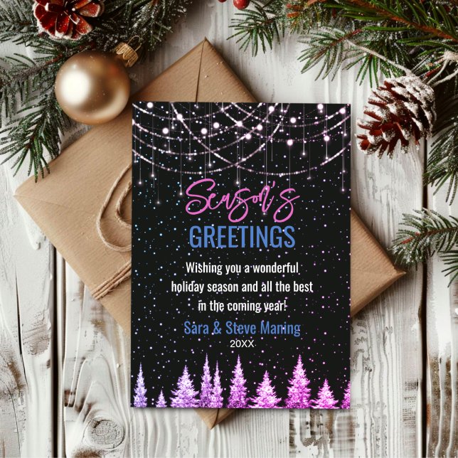 Chic pink trees Christmas glitter new year greetin Card (Creator Uploaded)
