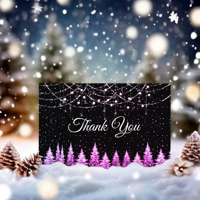 Chic pink trees Christmas lights  Thank You Card (Creator Uploaded)
