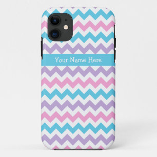 Chic Pink, Turquoise, Mauve and White Chevrons iPhone 11 Case
