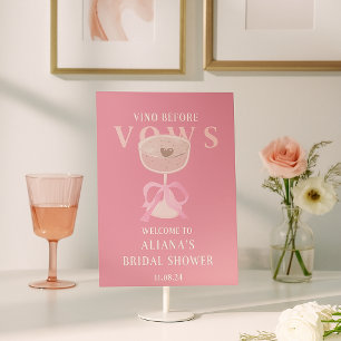 Chic Pink Vino Before Vows Welcome Bridal Shower  Pedestal Sign