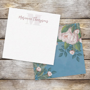 Chic Pink Vintage Rose Floral Elegant Flower Blue  Card