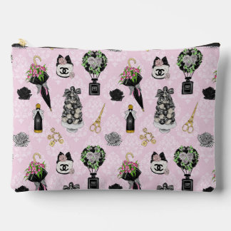 Chic Pink Vintage Vanity Illustration Makeup Pouch