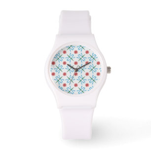 Chic Pink Water Lilies and Dragonflies Wristwatch