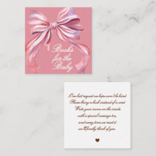 Chic Pink Watercolor Bow Books for Baby Shower Enclosure Card