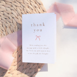 Chic Pink Watercolor Bow Girl Baby Shower Thank You Card