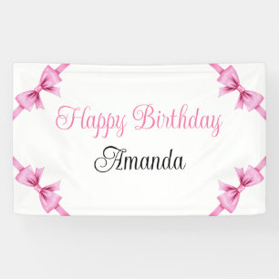 Chic Pink Watercolor Bow Sweet 16 Birthday Banner