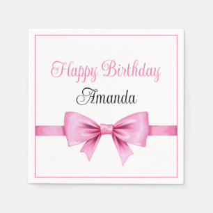 Chic Pink Watercolor Bow Sweet 16 Birthday Napkin