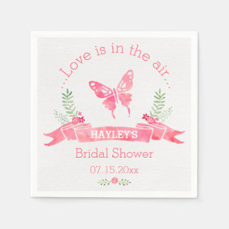 Chic Pink Watercolor Butterfly Girl Bridal Shower Napkin