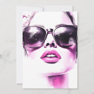 Chic Pink Watercolor Fashion Woman Sunglasses Holiday Card