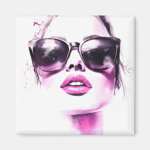 Chic Pink Watercolor Fashion Woman Sunglasses Magnet