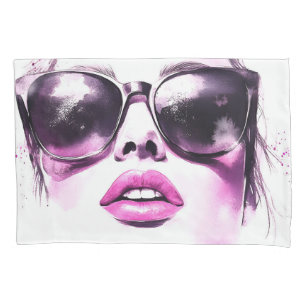 Chic Pink Watercolor Fashion Woman Sunglasses Pillowcase