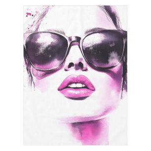Chic Pink Watercolor Fashion Woman Sunglasses Tablecloth