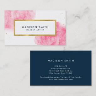Chic Pink Watercolor Faux Gold Business Card