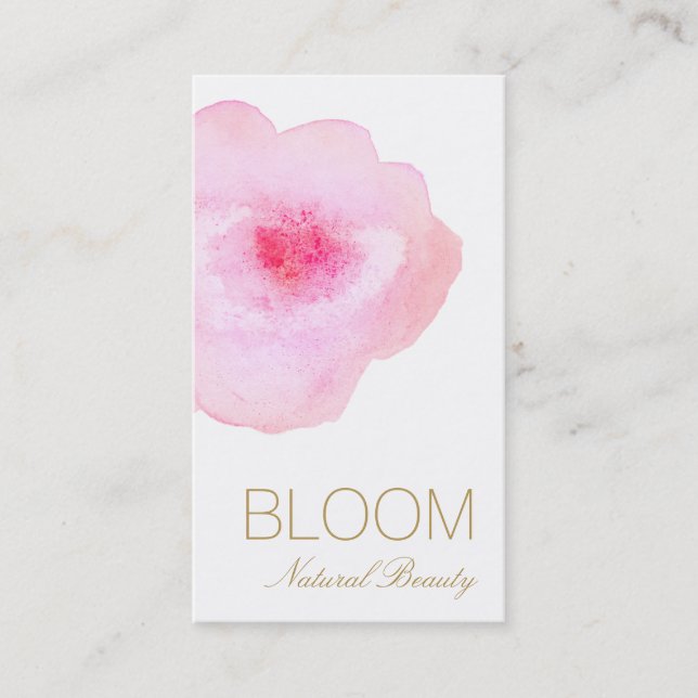 Chic Pink Watercolor Floral Painted Flower Business Card (Front)